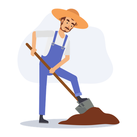 Male farmer is digging soil by shovel Illustration