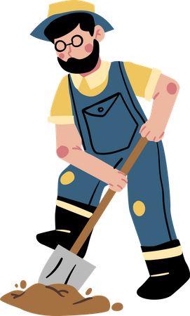 Male farmer is digging soil by shovel  Illustration