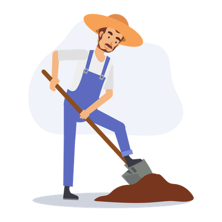 Male farmer is digging soil by shovel  Illustration