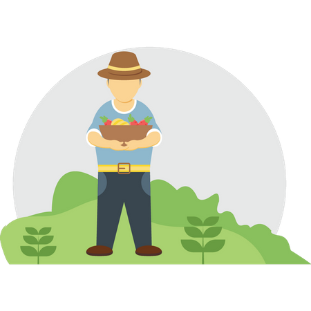 Male Farmer is standing with fruit basket Illustration