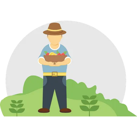 Male Farmer is standing with fruit basket Illustration