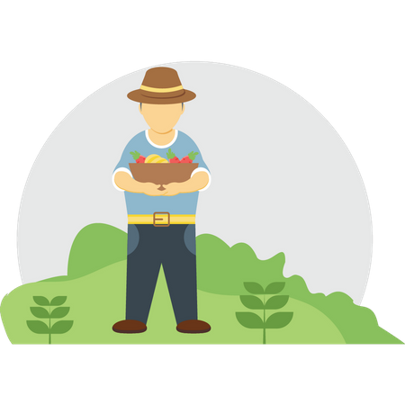 Male Farmer is standing with fruit basket  Illustration