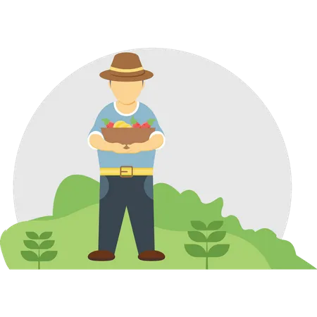 Male Farmer is standing with fruit basket  Illustration