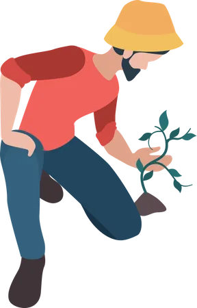 Male farmer planting crop Illustration