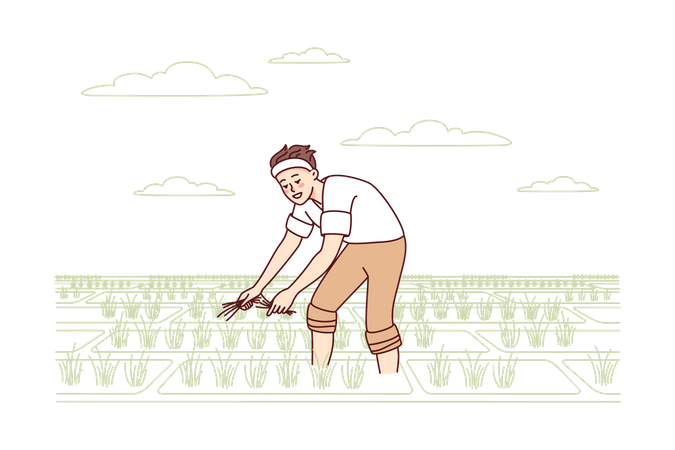 Male farmer planting crops Illustration