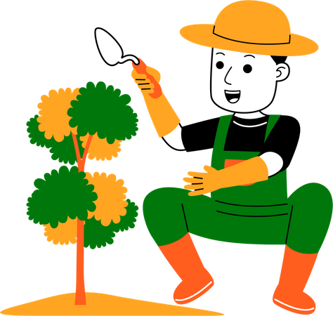 Male farmer planting plant  イラスト