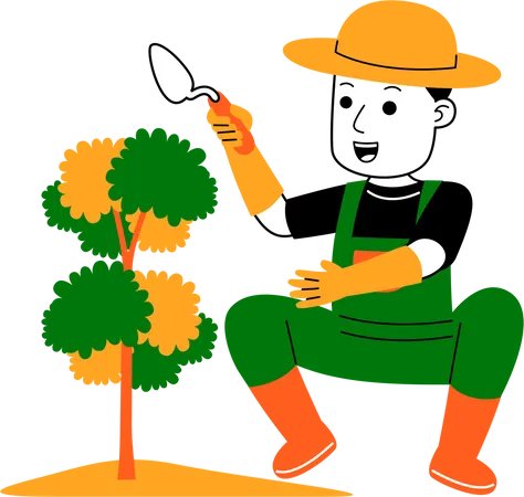 Male farmer planting plant  イラスト