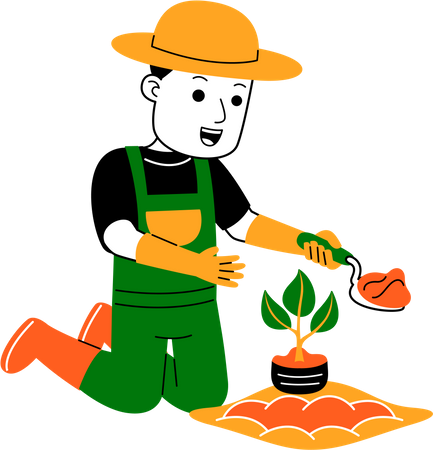 Male farmer planting plant  Illustration