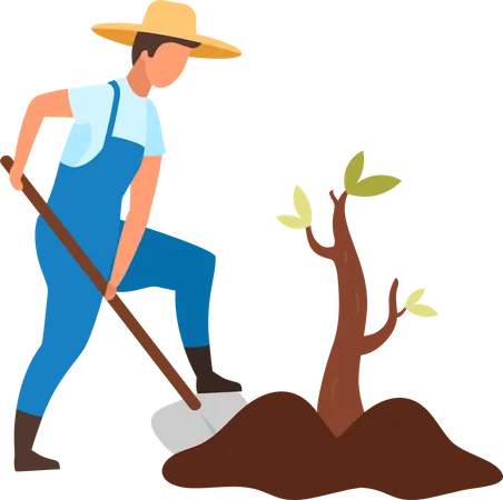 Male farmer planting small tree Illustration