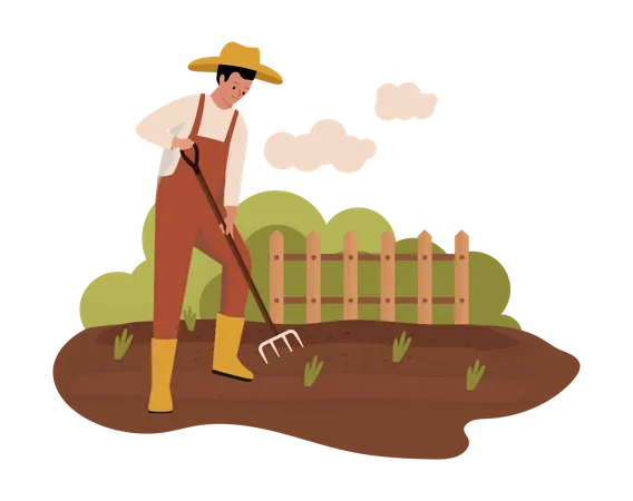 Male farmer ploughing crops Illustration