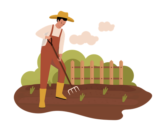 Male farmer ploughing crops  Illustration