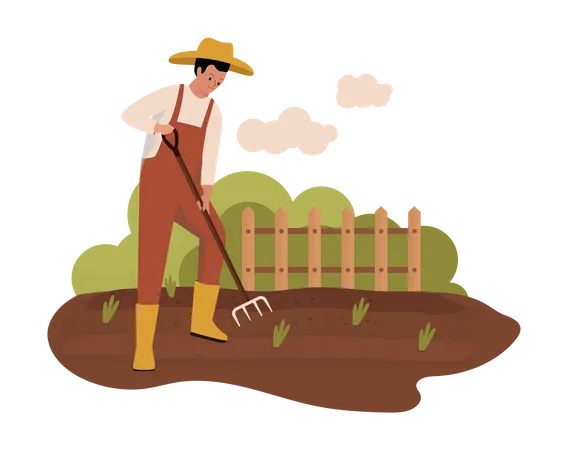 Male farmer ploughing crops  Illustration