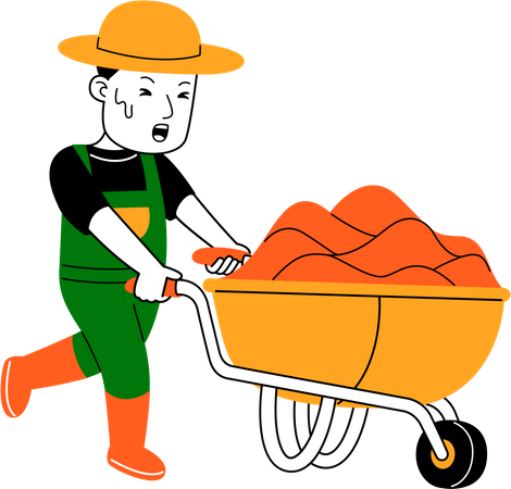 Male farmer pushing cart  Illustration