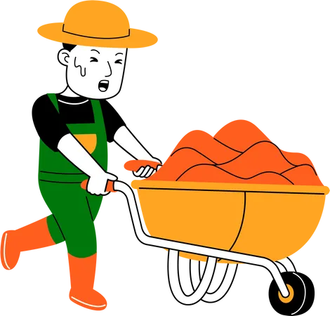 Male farmer pushing cart  Illustration