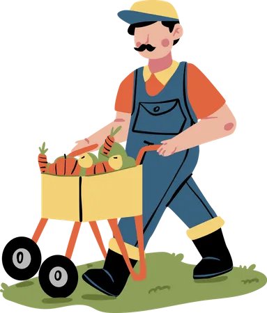 Male farmer pushing vegetables cart Illustration