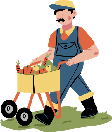 Male farmer pushing vegetables cart  Illustration