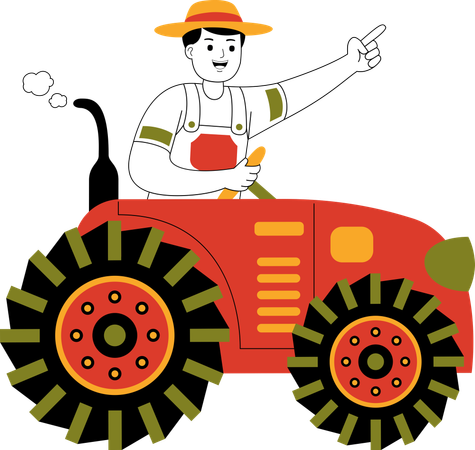 Male Farmer Riding Tractor  Illustration