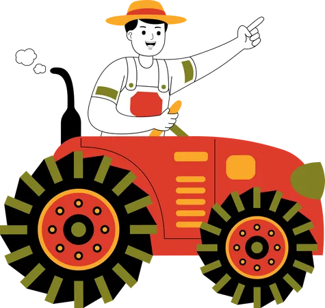 Male Farmer Riding Tractor  Illustration