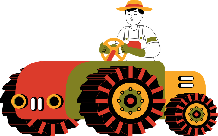 Male Farmer Riding Tractor  Illustration