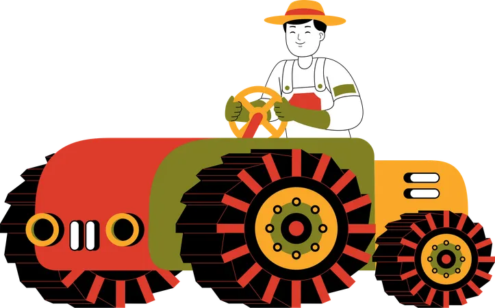 Male Farmer Riding Tractor  Illustration