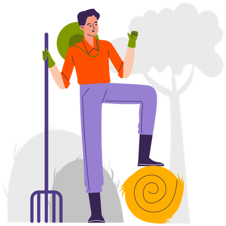 Male farmer Rolling Hay  Illustration