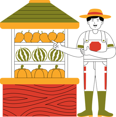 Male Farmer Selling Fruits At Market  Illustration