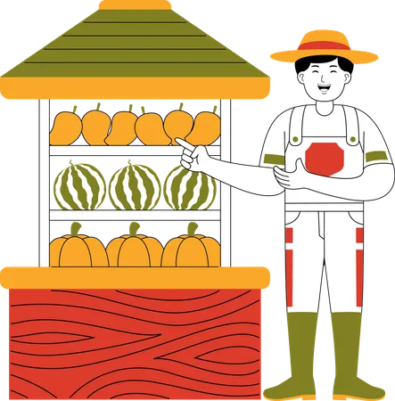 Male Farmer Selling Fruits At Market  Illustration