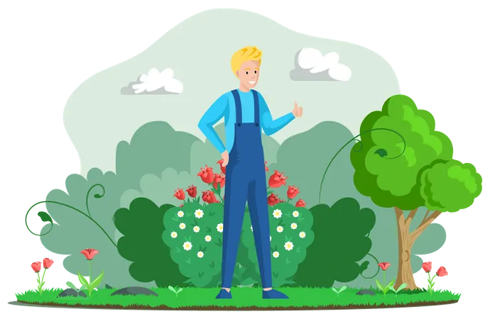 Male Farmer Showing thumbs up Illustration