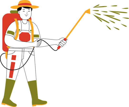 Male Farmer Spray Pests  Illustration