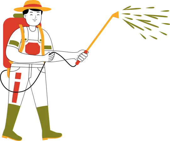 Male Farmer Spray Pests  Illustration