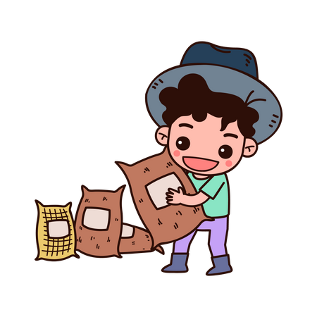 Male farmer straw hat carrying canvas bag  Illustration