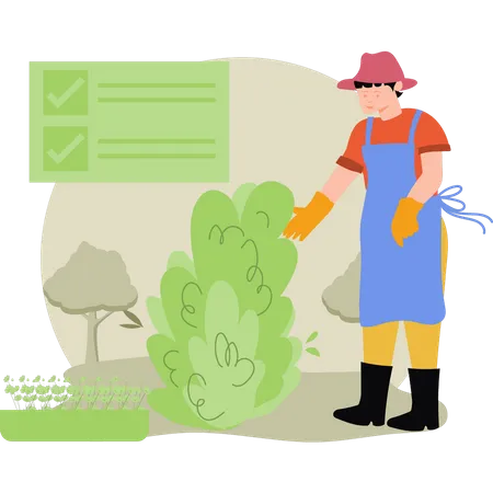 Male farmer taking care of plants  Illustration