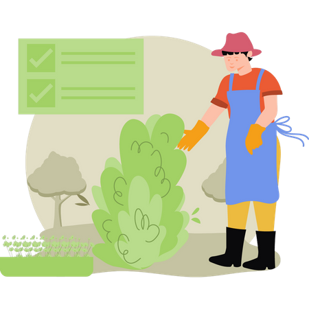 Male farmer taking care of plants  Illustration