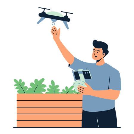 Male farmer using drone technology  Illustration