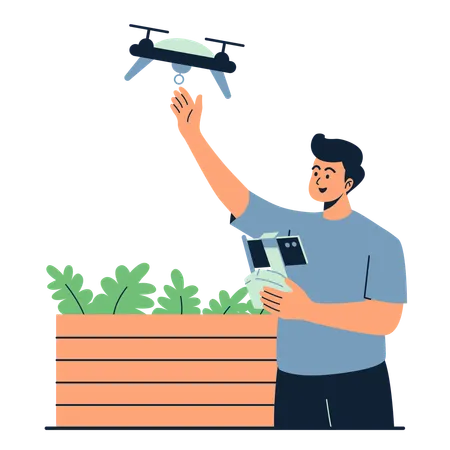 Male farmer using drone technology  Illustration