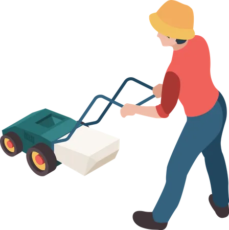 Male farmer using grass trimmer machine  Illustration