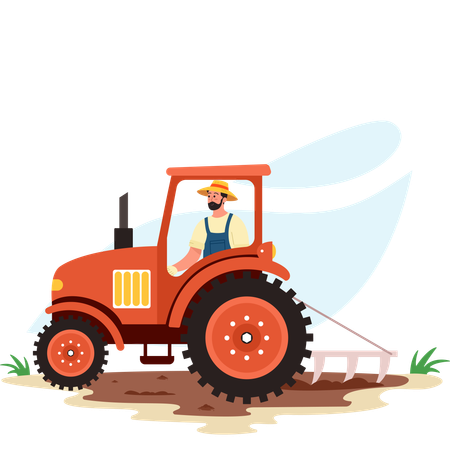 Male farmer Using Heavy Tractor cultivate farm  Illustration