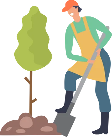 Male farmer using shovel Illustration