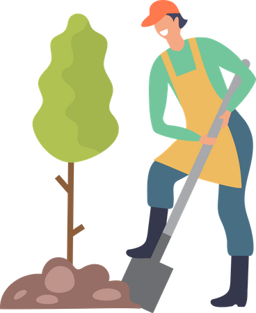 Male farmer using shovel  Illustration