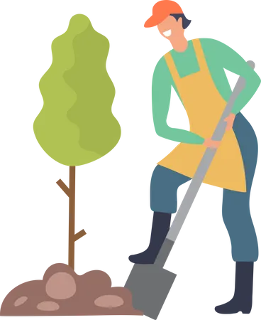 Male farmer using shovel  Illustration