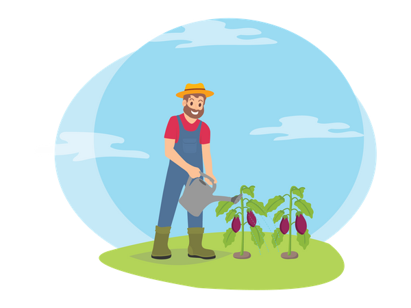 Male farmer watering crops Illustration