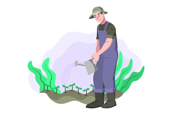 Male farmer watering crops  Illustration