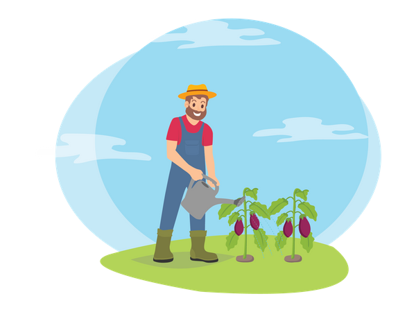 Male farmer watering crops  Illustration