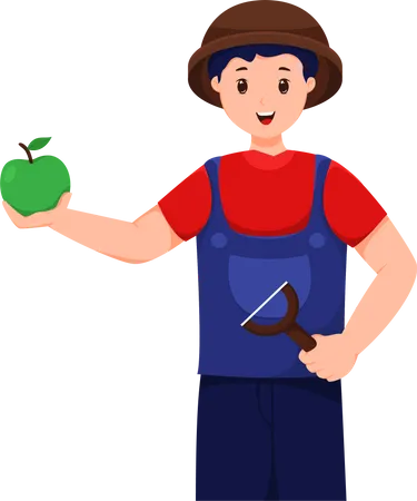 Male Farmer with Apple Illustration