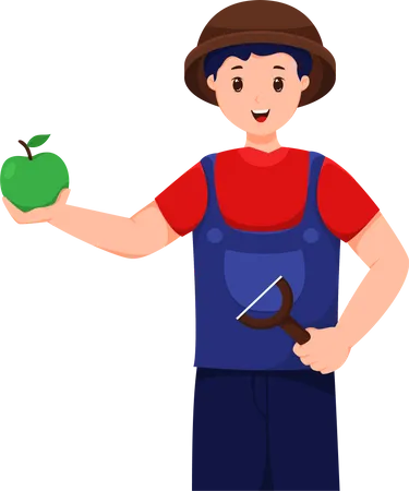 Male Farmer with Apple  Illustration