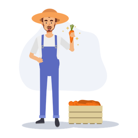 Male farmer with box of carrot Illustration