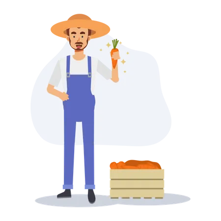 Male farmer with box of carrot  Illustration