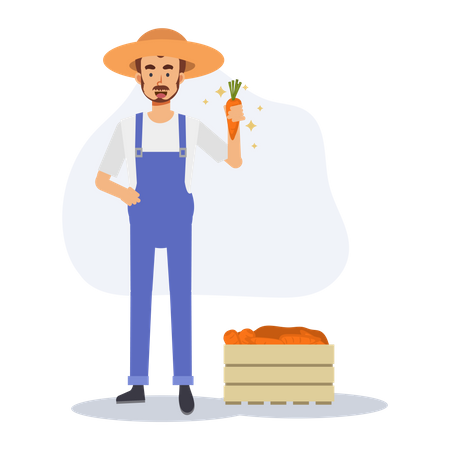 Male farmer with box of carrot  Illustration