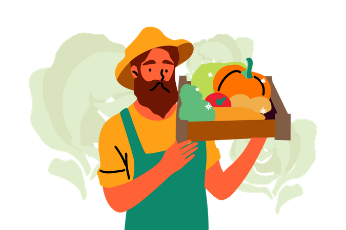 Male farmer with fresh harvest  Illustration