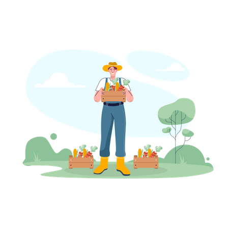 Male farmer with fresh vegetable collection Illustration